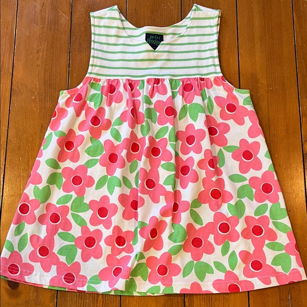 NWOT Mini Boden Green Pink Stripe & Floral Sleeveless Top Girls 13-14 Year